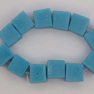 Blue Glass Beads, Rustic Glass Cube Beads, Square Beads, Necklace Beads,  Glass Pendant Beads, Turkish Lampwork Beads, Handmade Glass Beads 