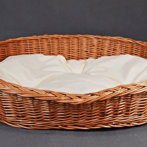 Dog bed + White CUSHION, pet bed, oval wicker bed, cat bed, dog wicker bed, dog basket MANY SIZES