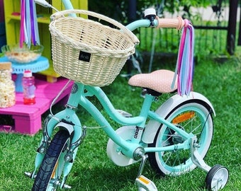 KIDS Wicker bike basket + RIBBONS,natural wicker bicycle basket, scooter basket, vintage bike basket fort child, birthday present