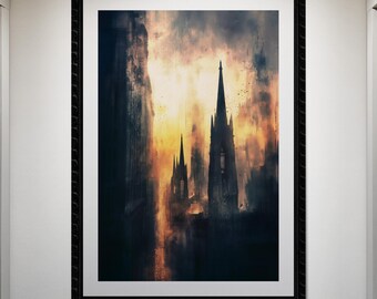 Gothic Cathedral at Dusk - Moody Cityscape Wall Art | Digital Instant Download