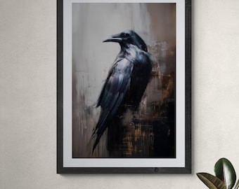 Midnight Raven – Donkere gotische vogelmuurkunst | Digitale directe download