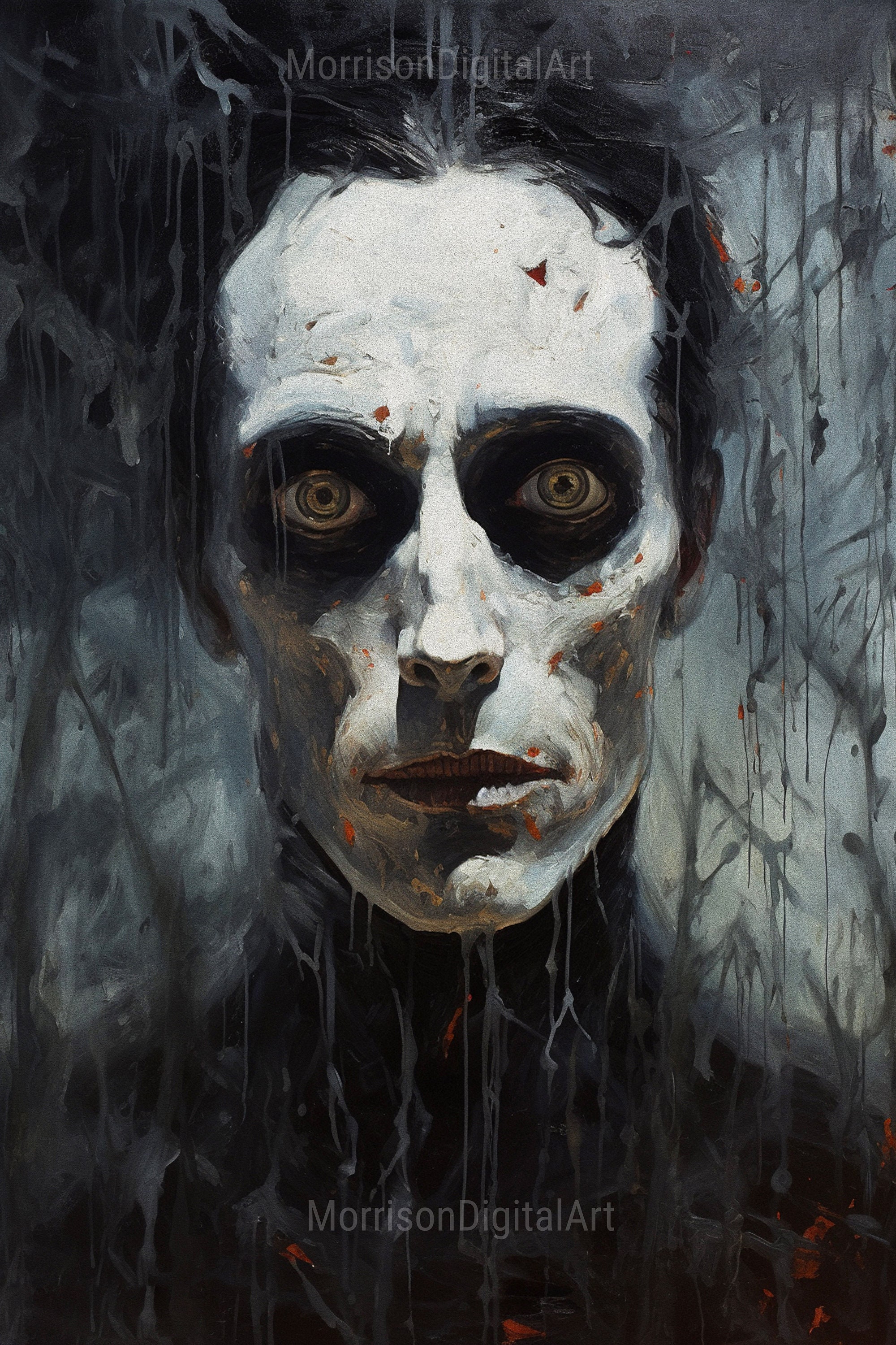 Horrifying dark art, portrait full face painting of