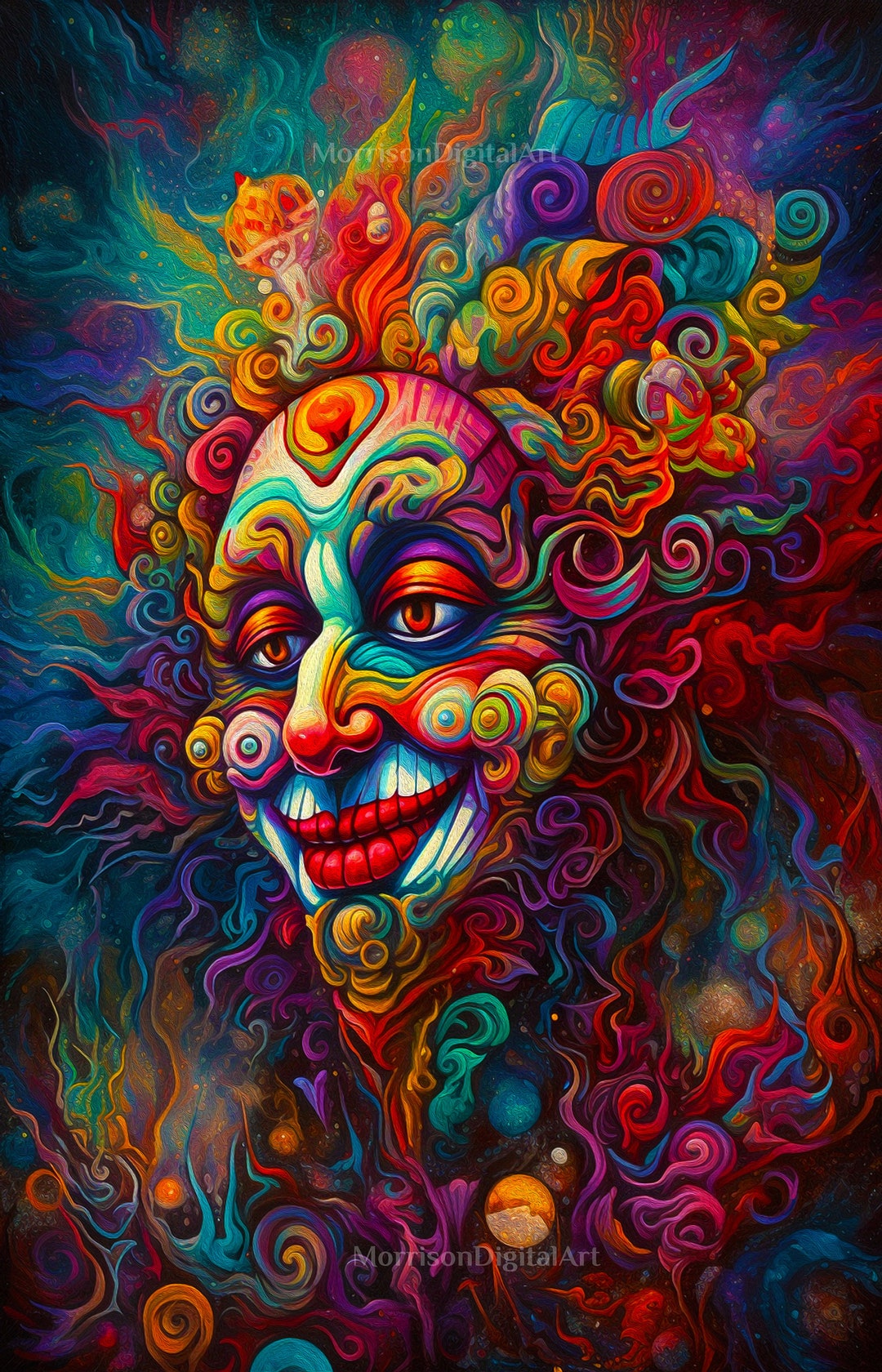 Surreal Psychedelic Clown, Psychedelic Art, Wall Art, Surrealism Wall