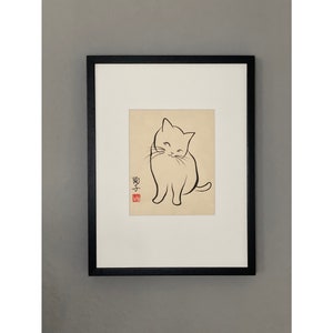 Peinture originale à l'encre japonaise d'un chat Looks nice sur papier Awagami naturel 40 x 30 cm image 1
