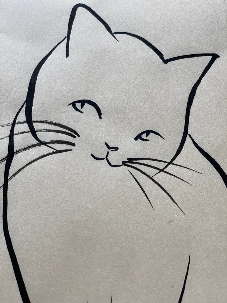 Peinture originale à l'encre japonaise d'un chat Looks nice sur papier Awagami naturel 40 x 30 cm image 4