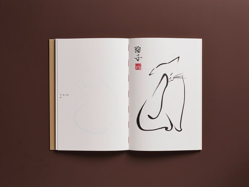 Livre d'art de haute qualité Sumi-e Cats comprenant 40 reproductions de peintures à l'encre japonaises contemporaines par l'artiste Yoko Schmidt image 1