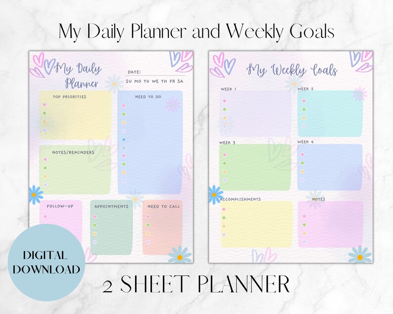 Personal Fillable Printable Daily Planner Checklist Weekly Goals Notes ...