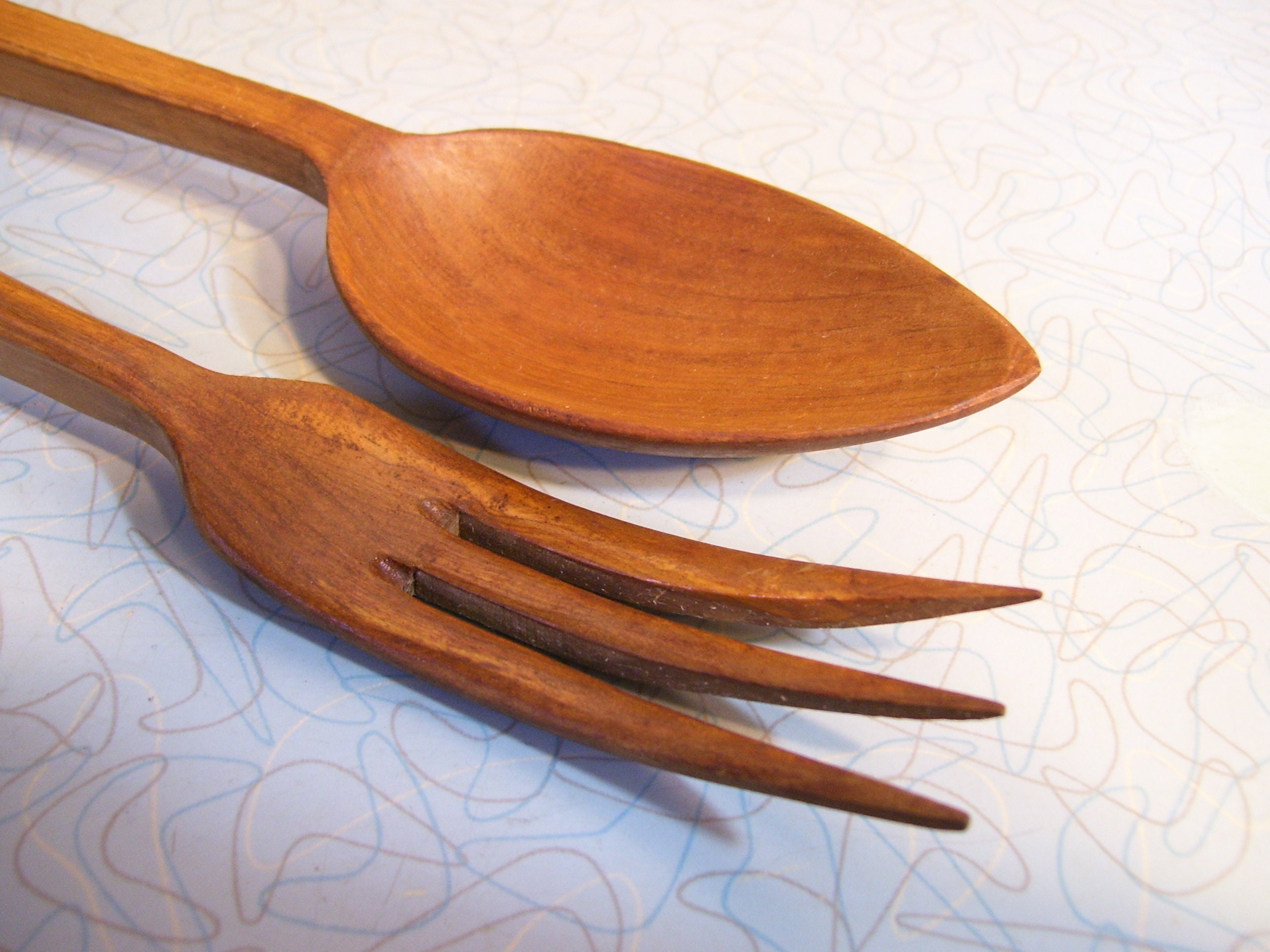 Vintage Salad Fork and Spoon Set With Silver Handle Caps Etsy