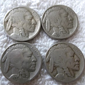 4 Buffalo Head Nickels 1929,1930,1935,1937