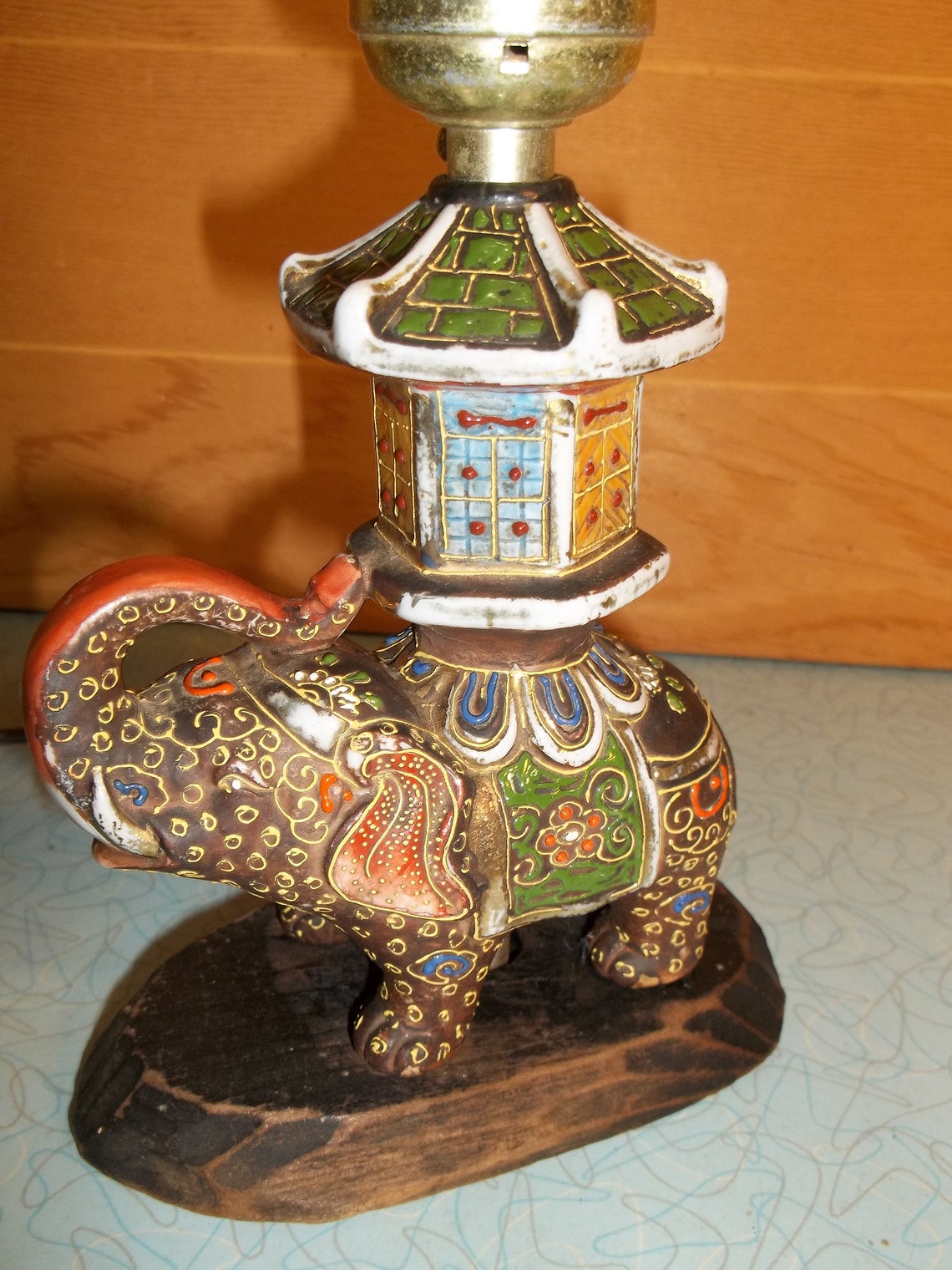 Vintage Asian Satsuma Moriage elephant table or desk lamp Etsy