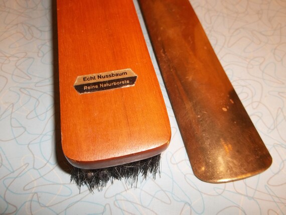 Vintage Echt Nussbaum shoehorn and brush hanging … - image 5