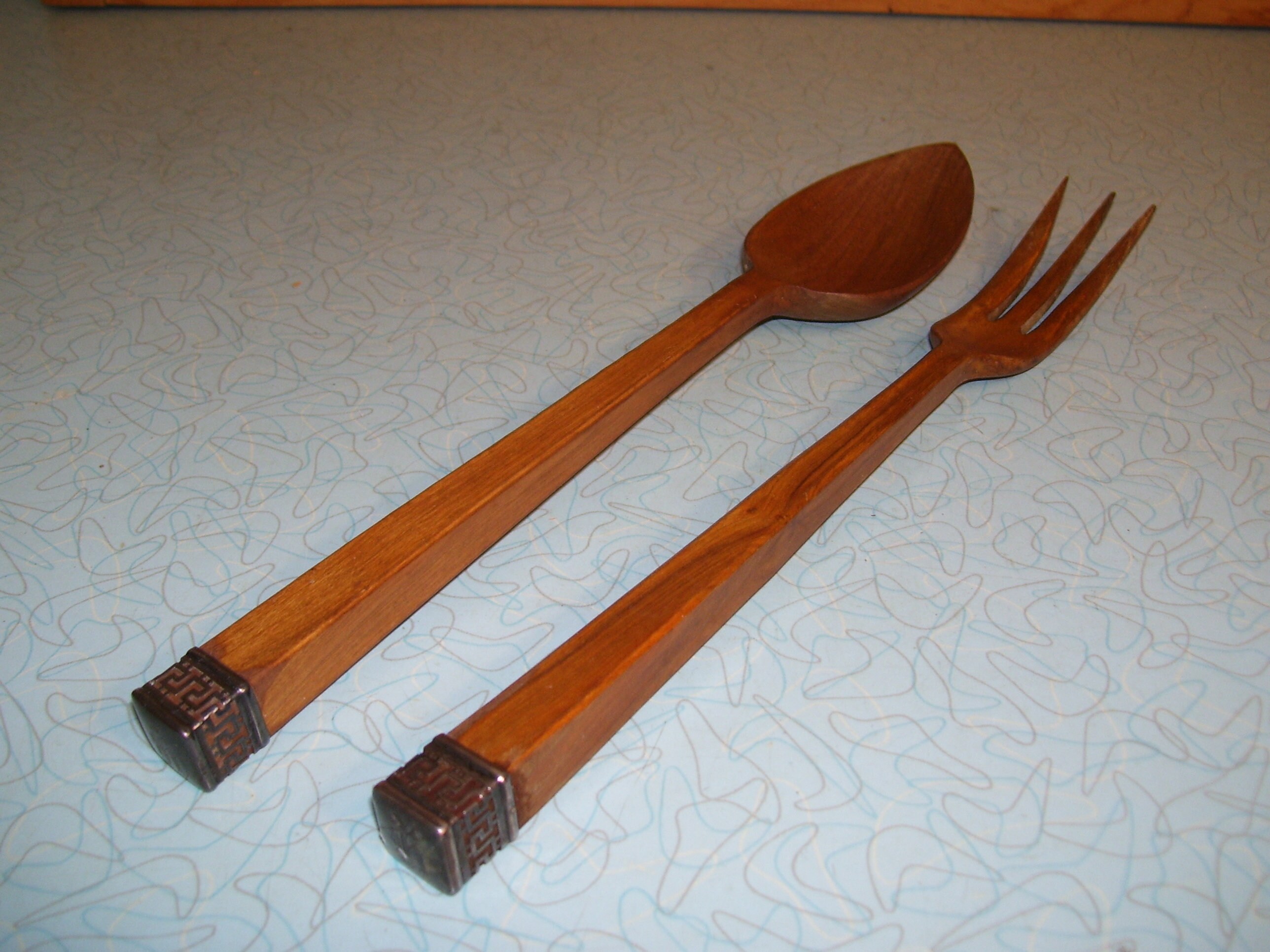 Vintage Salad Fork and Spoon Set With Silver Handle Caps Etsy