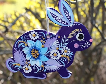 Easter bunny decorations - creative wooden Easter rabbit - tree ornaments traditional Ukrainian painting hanging bunny Ukrainian artisanat