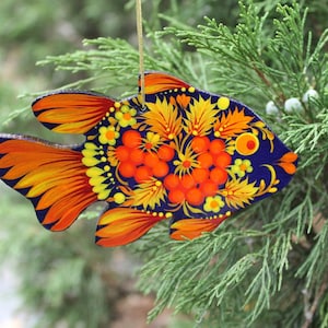 Christmas tree ornaments Fish decorations Wooden hand painted Fish Christmas tree decor, Fish lovers gifts for Fish collectors