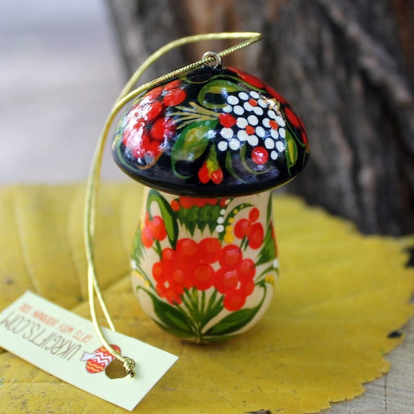 Wooden mushroom ornaments, Christmas fly agaric ornament / small present box. Handmade Сhristmas decorations mushrooms Ukrainian Folk Art