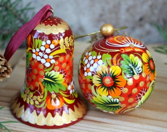 Ukrainian hand painted Christmas ball openable and Christmas bell ornament original wooden christmas ornament, ukrainian christmas gifts