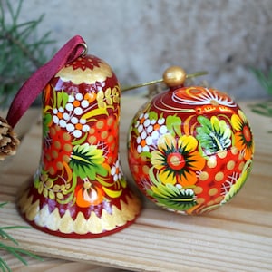 Ukrainian hand painted Christmas ball openable and Christmas bell ornament original wooden christmas ornament, ukrainian christmas gifts