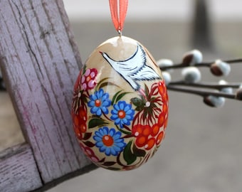 Uova di Pasqua dipinte a mano con motivo di gru e uccelli, motivo raffinato, artigianato ucraino Petrykivka, uova di Pasqua di alta qualità da appendere