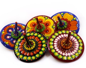Kreisel aus Holz handgemacht bunt handbemalt Ukrainisches Kunsthandwerk Holzkreisel