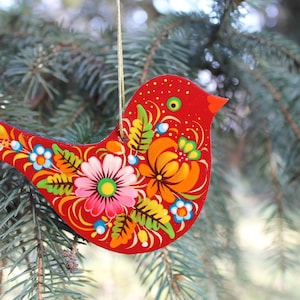 Ukrainian Bird ornament wooden hand painted Birds Easter and Christmas tree decorations Traditional Ukrainian Artisanat Petrykivka