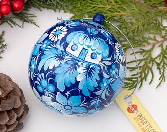 Unique Christmas ball, openable wooden hand painted with Petrykivka Art, handmade Christmas ornament, lovely Christmas gift, handicraft