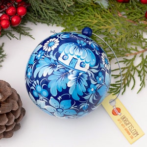 Unique Christmas ball, openable wooden hand painted with Petrykivka Art, handmade Christmas ornament, lovely Christmas gift, handicraft