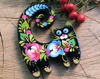 Funny Cat fridge magnet - animal wooden magnets figures - pretty cats magnets -small catslovers gifts -nice kitty cat magnets hand painted