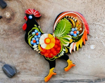 Rooster fridge magnet - animal wooden magnets figures - pretty chicken magnets -small easter gifts nice roosters magnets hand painted