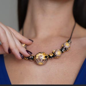 Hand-Painted Wooden Beaded Necklace with Earrings Petrykivka Floral Designs Jewelry Ukrainian Art Floral Painting Folk Fashion