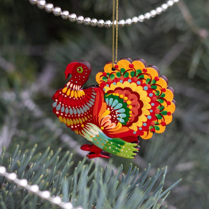 Rural Farm Animal Christmas Ornament Turkey Wooden Ukrainian