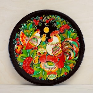 Hand Painted Wall Plate Wooden Decoration Ukrainian Handcrafted  "Harmony" Petrykivka painting 20 cm Wooden Plate Unique Ukrainian Art