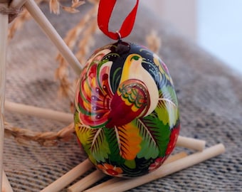 Handbemaltes Osterei Holz handgefertigte Ostereier mit Blumen-Vögel-Motifs Ukrainisches Feines Kunsthandwerk Petrykiwka-Malerei PYSANKA