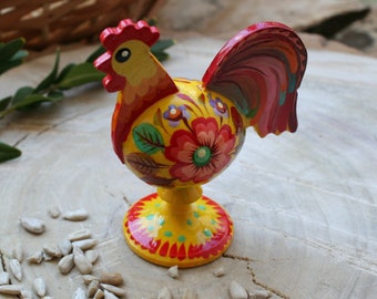 Rooster wooden ornaments, original chicken Easter decorations- Chicken easter decorations, traditional ukrainian painting, Petrykivka