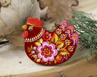 Chicken fridge magnet - wooden animal magnets figures - pretty chicken magnets -small handmade gifts nice roosters magnets hand painted