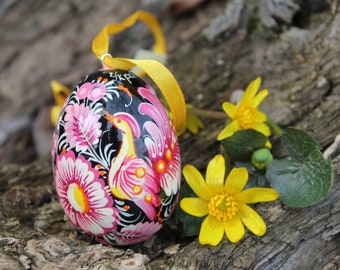 Ukrainian Easter eggs wooden traditional hand painted in Petrykivka style, easter eggs decorations, easter eggs ornaments, traditional eggs