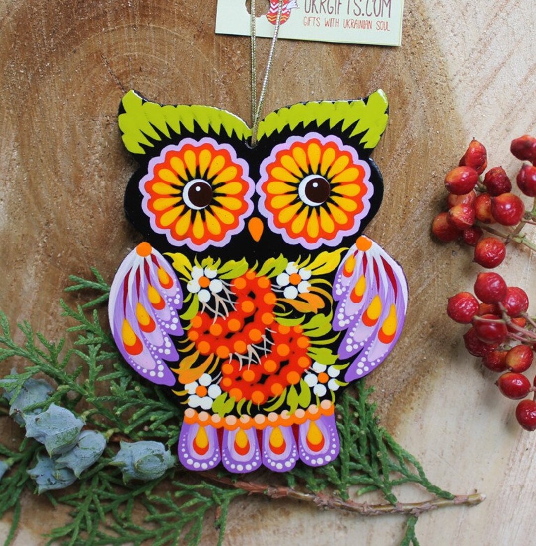 Christmas Tree Ornaments Owl Decorations Wooden Hand Painted Owl