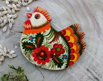 Chicken fridge magnet - animal wooden magnets figures - pretty chicken magnets -small easter gifts nice roosters magnets hand painted