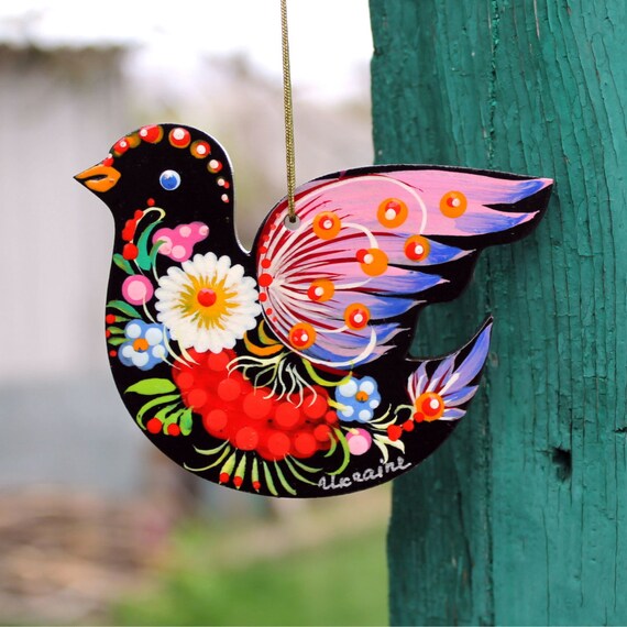 Ukrainian Christmas Ornaments Bird Wooden Traditional Painted Etsy