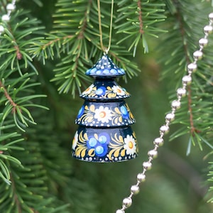 Hand-Painted Christmas Bell Ornament Wooden Handcrafted Small Christmas Tree Decoration Rustic Floral Ukrainian Pattern Petrykivka Painting