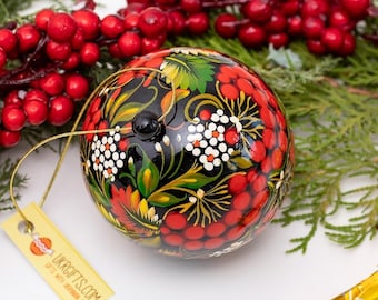 Unique Christmas ball, openable wooden hand painted Christmas ornament with Petrykivka painting, the box for Christmas gift, handicraft