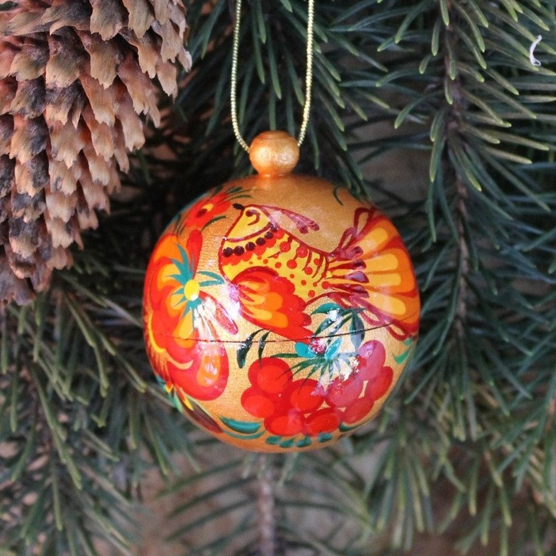 Nostalgische Weihnachtskugeln handbemalt aus Holz mit Vogel Etsy.de