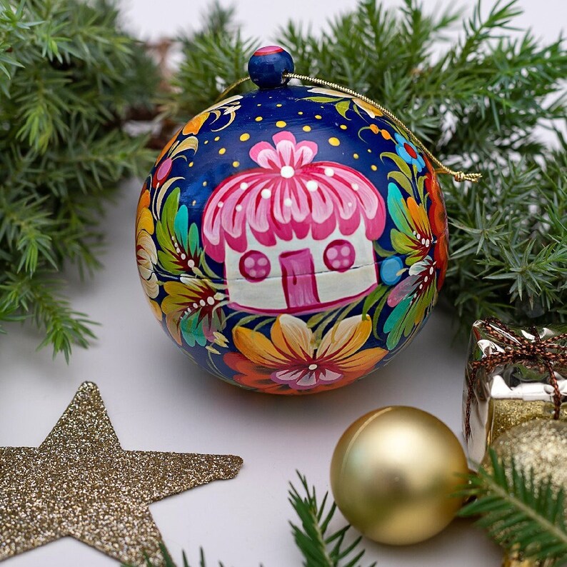 Hochwertige Weihnachtskugeln aus Holz mit HausMotiv Etsy