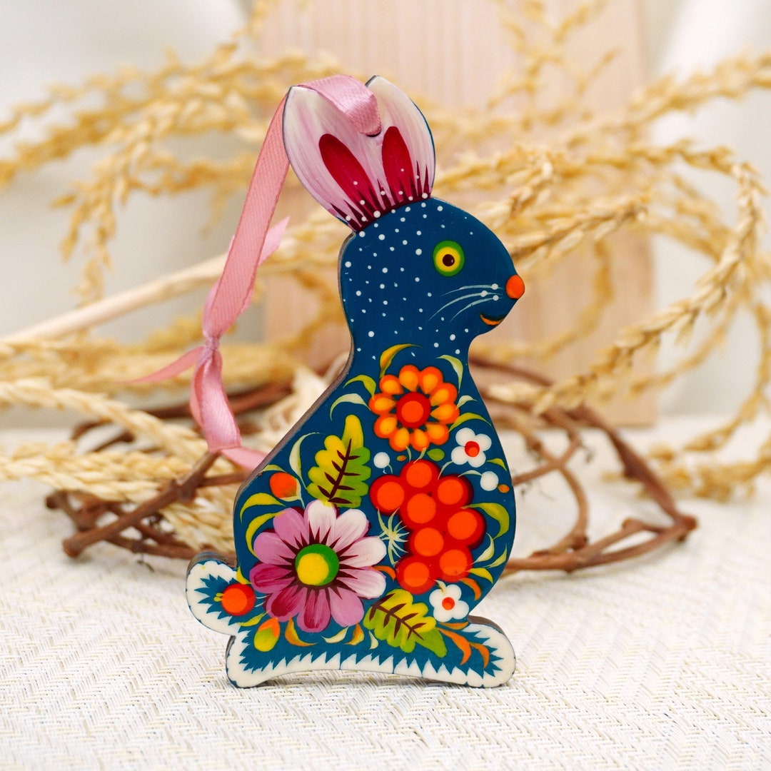 Easter Bunny Wooden Traditionally Hand Painted Hanging Easter Rabbit ...