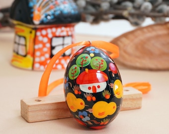 Hand painted Easter Egg Ukrainian Country Farmhause Side Floral Pattern Easter Eggs Wooden Pysanka-Eggs Petrykivka Painting Art Handcrafted
