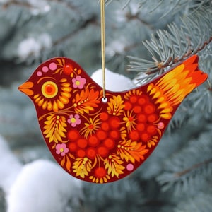 Ukrainian handmade Christmas ornaments bird traditional hand painted birds Christmas decorations with Petrykivka paintiong