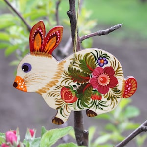wooden Easter bunny -original wooden Easter rabbit- ornaments easter decorations, traditional ukrainian painting ornaments for easter tree