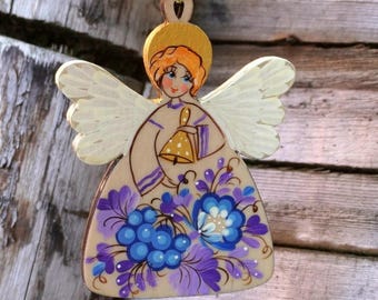 Handmade Chrismas ornaments Angel - Wooden Hand-Painted Tree Decorations Traditional Ukrainian Folk Art Hanging Angels Figurine Gifts Idea