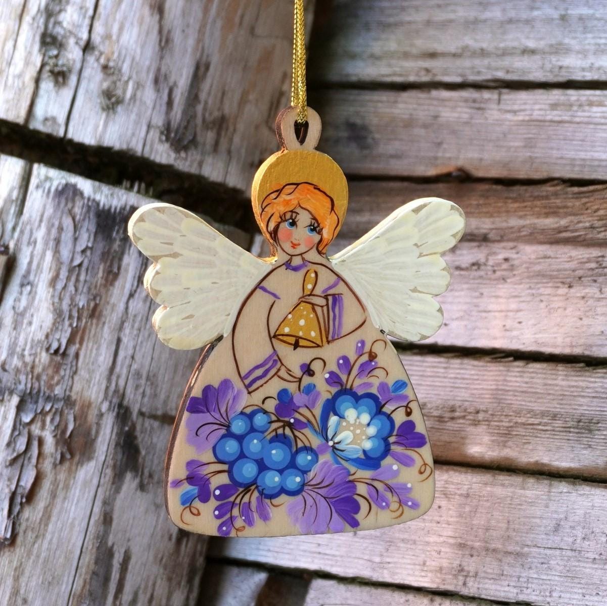 baiya クリスマスチャーム ポーランド サンタクロース 宿木 天使 木製のクリスマス飾り天使。手描きのクリスマスエンジェル。吊り下げ用