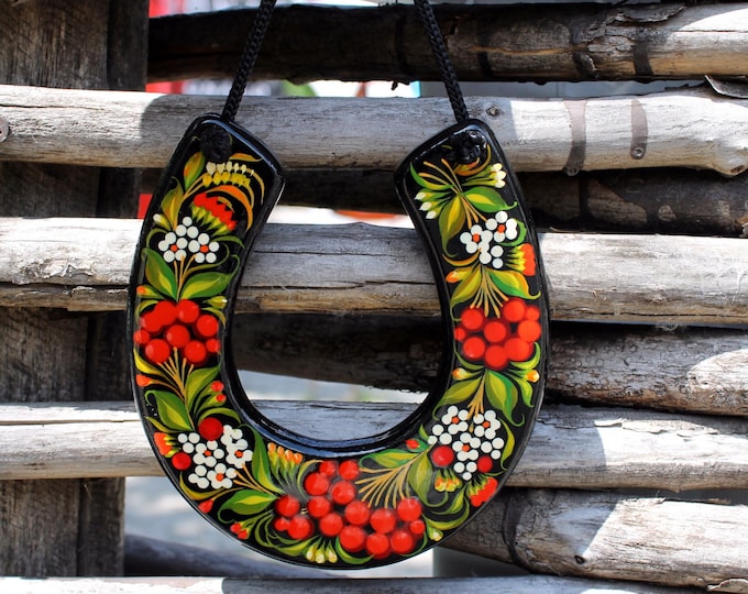 Horseshoe Good Luck Home Decoration Gift Handcrafted with Ukrainian Traditional Folk Art Petrykivka Floral Painting Lucky Horseshoe Gifts