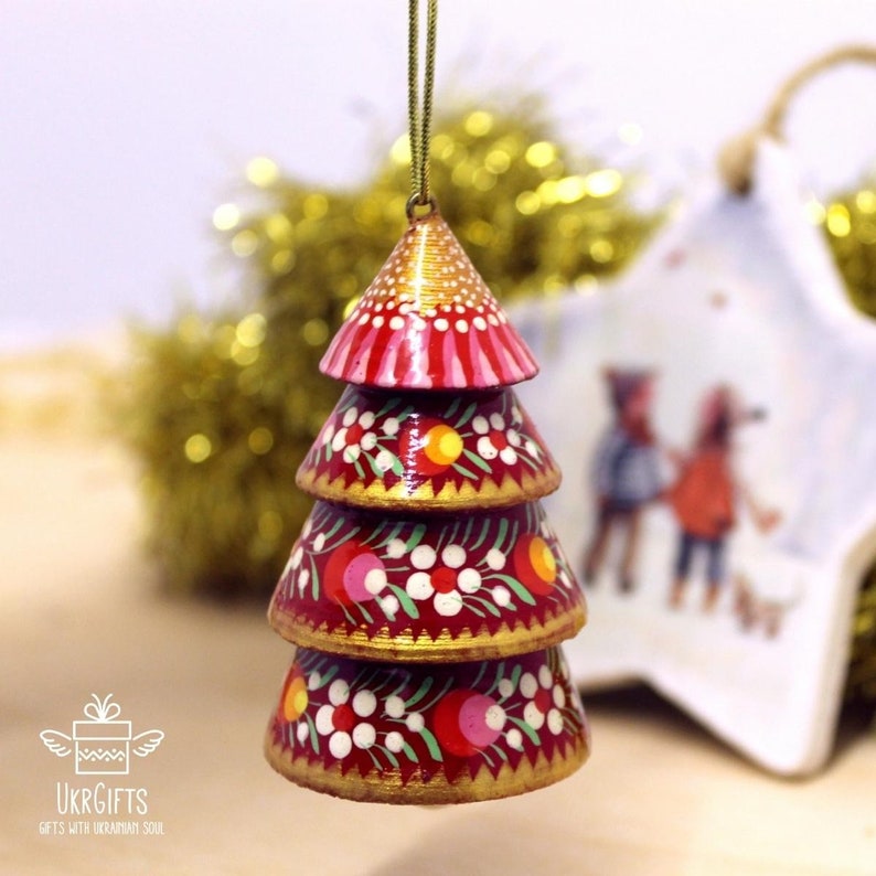 Cloches de Noël originales en bois sapins, décorations de Noël spéciales, cloches originales faites à la main, artisanat image 3